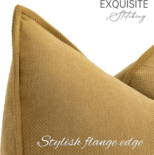 ZWJD Mustard Yellow Throw Pillow Covers 20x20 Set of 2 Chenille Pillow Covers with Elegant Design Soft and Luxurious Decorative Throw Pillows for Couch, Bed, and Home Decor