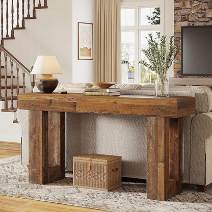 Tribesigns 63" Farmhouse Console Table, Natural Wooden Sofa Table Rectangular Accent Console for Entryway, Hallway & Living Room (Mix Brown)