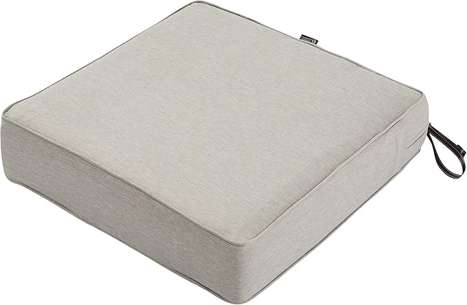 Classic Accessories Montlake Water-Resistant 25 x 25 x 5 Inch Square Outdoor Seat Cushion, Patio Furniture Chair Cushion, Heather Grey, Outdoor Cushion Cover