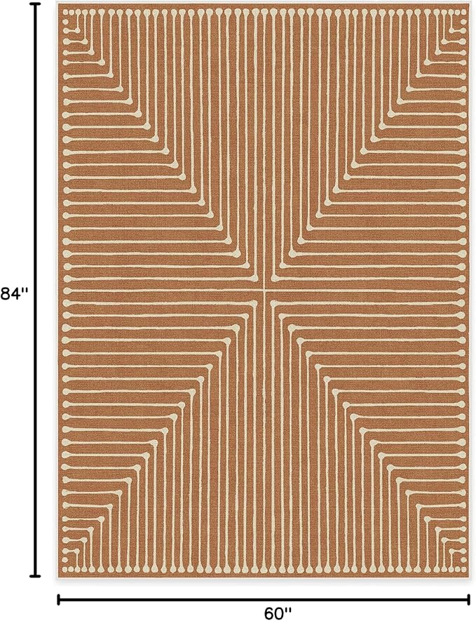RUGGABLE x Jonathan Adler Machine Washable Modern Area Rug – Inkdrop Copper 5x7, Stain-Resistant, Non-Slip – Medium Rugs for Living Room, Bedroom, Hallway, Entryway & Office–with Standard Pad