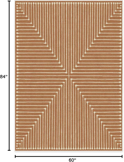 RUGGABLE x Jonathan Adler Machine Washable Modern Area Rug – Inkdrop Copper 5x7, Stain-Resistant, Non-Slip – Medium Rugs for Living Room, Bedroom, Hallway, Entryway & Office–with Standard Pad