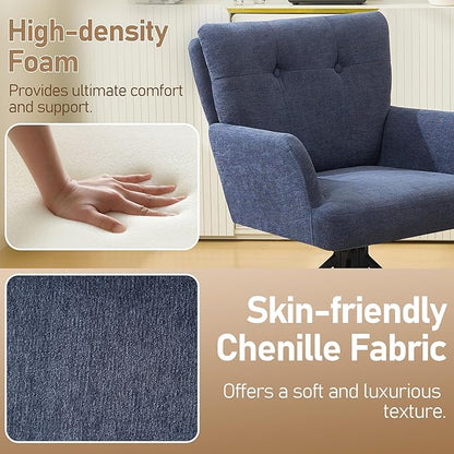 Fabric Dining Chair Modern Upholstered Swivel Dining Room Chairs Comfy Accent Armchair with Mid Back, Desk Arm Chair No Wheels for Kitchen/Living Room/Dining Room, Navy