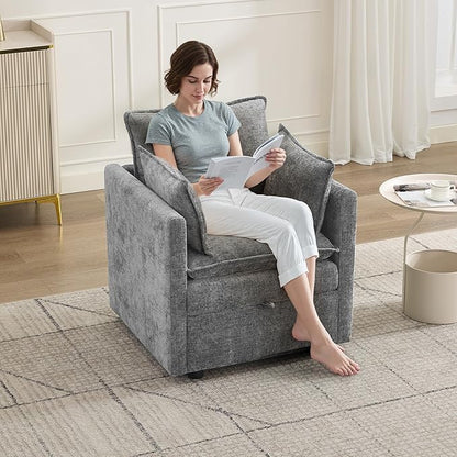 30" Cloud Modular Single Sofa Chair with Storage, Modern Upholstered Accent Chair Deep Seat, Chenille Reading Lounge Armchair for Living Room, Bedroom, Small Space, Light Grey