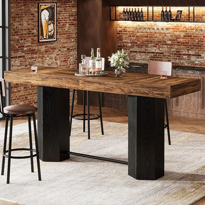 Tribesigns 70.9" Extra Long Bar Table, Industrial Counter Height Table, Rectangular Bar Height Tables with Metal Footrest for Kitchen Dining Room, Living Room, Pub (Rustic Brown & Black)