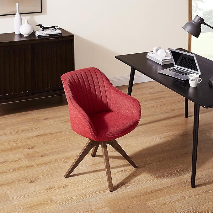 Zouron Mid Century Modern Accent Chair with Wooden Legs, Upholstered Swivel Chair No Wheels, Side Accent Armchair Vanity Chair for Small Space Home Office Living Room Bedroom, Red
