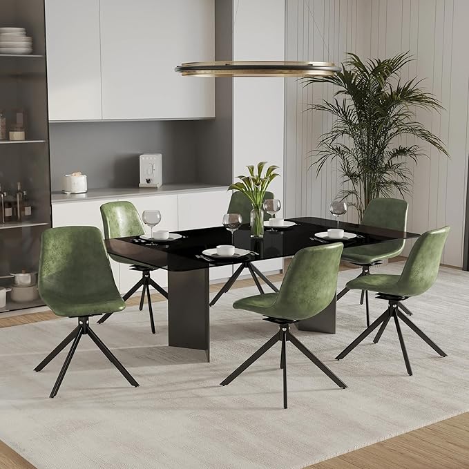LeisureMod Markley Swivel Leather Dining Side Chair with Durable Iron Legs – Comfortable Accent Chair for Kitchen, Dining Room, or Office Set of 4