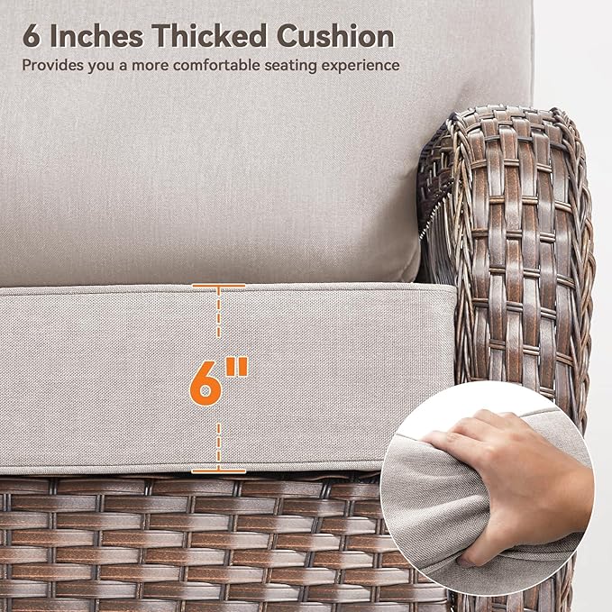 Luxury 6" Outdoor Cushions for Patio Furniture, 24x24x6" Thick Seat Cushion Set of 6, Fade Resistant Couch Chair Replacement Cushions High Density Deep Wicker Chair Cushion w/ Removable Cover, Beige