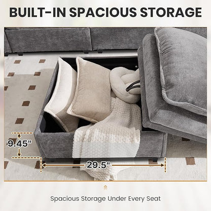 130" U Shaped Modular Sectional Sofa, Couch with Ottoman Storage, Chenille Cloud Couch with Plush Deep Seating for Living Room, Bedroom (7 Seat, Light Grey)