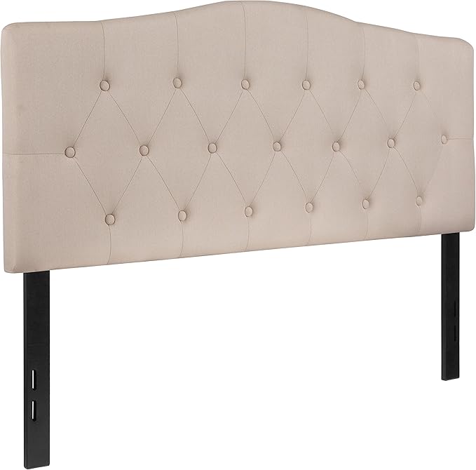 BizChair Tufted Upholstered Full Size Headboard in Beige Fabric