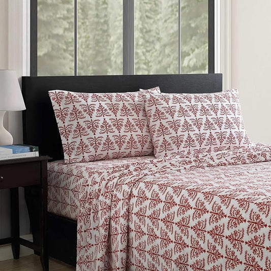 Eddie Bauer - Flannel Sheets Full Size, Anti-Pilling & Wrinkle Resistant Cotton, Touchably Soft for All-Season Comfort - Bed Sheets with Matching Pillowcases & Fitted Sheet (Jolly Trees Red)