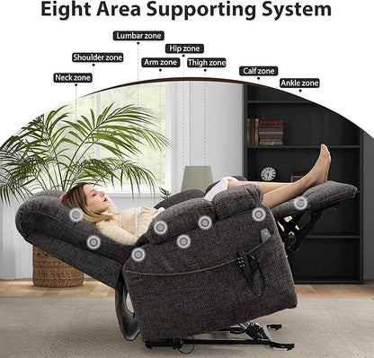 Oversized Zero Gravity Power Lift Recliner Chair for Elderly Adults Big Man Electric Lay Flat Recliner Triple Motor with Heat and Massage, Adjustable Seat Height, Arm Storage, Cup Holder