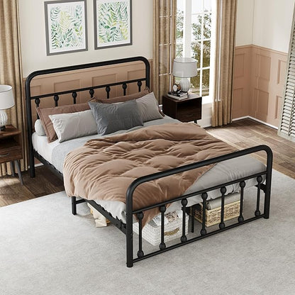 Metal Full Single Bed Frame with Storage Space, 74.8" in Steel Bed Frame with Protective Foot Pads, Strong Bearing Capacity Full Size Bed, Easy Assembly, Underbed Storage Space（43.3 inch）
