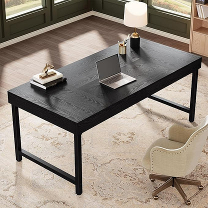 Tribesigns 55" Industrial Executive Desk for Home Office, Rustic Simple Computer Laptop Desk with Strong Metal Legs, Study Writing Table Business Workstation, Small Conference Table Black
