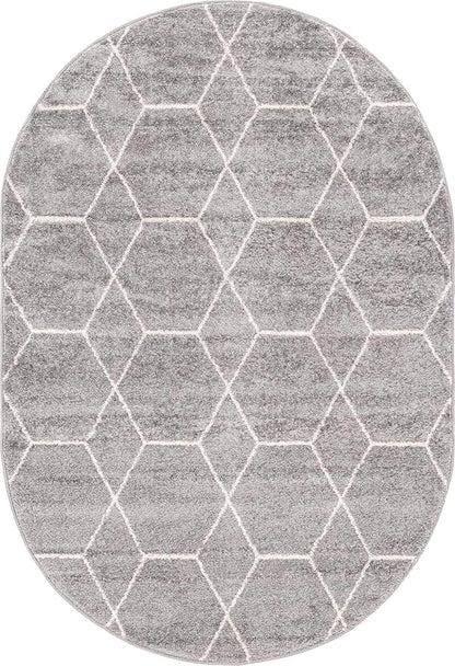 Unique Loom Trellis Frieze Collection Area Rug - Geometric (4' x 6' Oval, Light Gray/ Ivory)