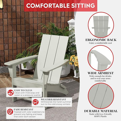 Costaelm Folding Adirondack Chairs, Outdoor Patio Adjustable Lawn Chairs, Weather Resistant Outside Firepit Chairs for Porch, Poolside, Garden, Backyard Deck, Sand