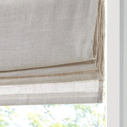Madison Park Kyler Cordless Roman Shades - Single Panel, Lightweight Linen Blend Fabric, Natural Design, Easy Installation, Light Filtering Window Blind, Bedroom, Living Room Decor 31"W x 64"H Natural
