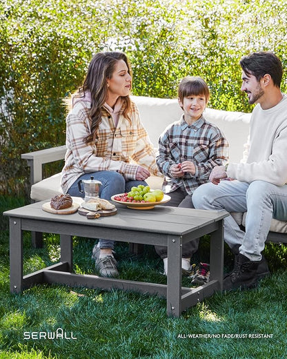 SERWALL HDPE Patio Conversation Set, 6-Piece Sectional Outdoor Furniture Set, All Weather Outdoor Couch Set Patio Furniture Set for Deck, Lawn, Grey Frame with Grey Cushion