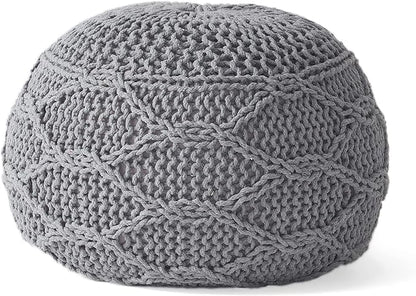 Christopher Knight Home Morven Knitted Round Pouf - Cotton - Gray