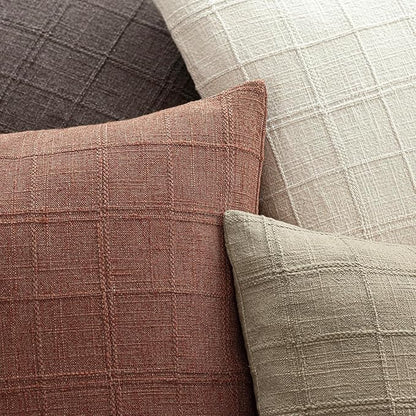 Foindtower Set of 2 Decorative Linen Check Throw Pillow Covers Neutral Farmhouse Vintage Cushion Covers Modern Boho Home Decor for Sofa Chair Couch Bedroom Living Room,20×20 Inch,Autumnal Red