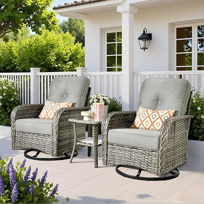 Wicker Rocking Chair Swivel Chairs - 3 Piece Rocker Glider Patio Chairs Set Rattan Rocking Chair for Outdoor Porch Deck Garden Backyard,Dark Grey