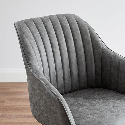 Zouron Mid Century Modern Accent Chair with Oak Wood Legs, Upholstered Swivel Chair No Wheels, Side Accent Armchair Vanity Chair for Small Space Home Office Living Room Bedroom, Gray