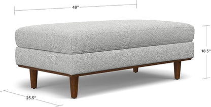 SIMPLIHOME Morrison 49-inch Wide Table Ottoman in Mist Grey Woven-Blend Fabric, Multifunctional Footrest, Coffee Table, or Extra Seating for Living Room, Mid-Century Modern Style