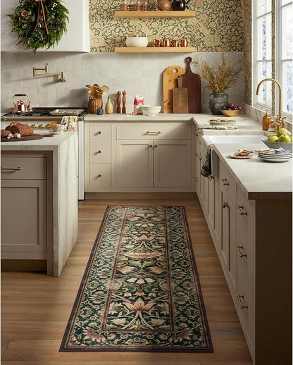 RUGGABLE x Morris & Co Machine Washable Area Rug – Lodden Soft Evergreen & Gold 2x3, Stain-Resistant, Non-Slip – Small Rugs for Living Room, Bedroom, Hallway, Entryway & Bathroom–with Cushioned Pad