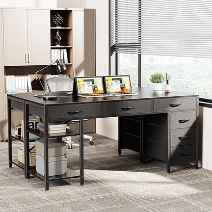 Huuger Computer Desk with 6 Drawers, 54 Inch Office Desk with Shelves, Reversible Gaming Desk, Corner Desk with Storage, Work for Home Office, Study, Living Room, Black