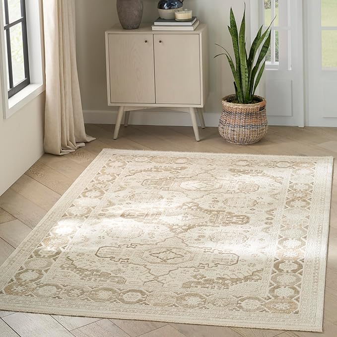 Nourison Home Pardis Ivory Beige 5'3" x 7' Area Rug - Easy Clean, Non Shedding, Bed Room, Living Room, Dining Room, Kitchen (5' x 7')