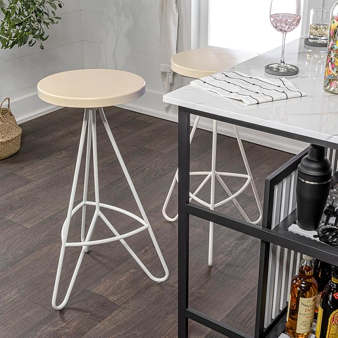 JONATHAN Y BSL1002D Trinity 30" Modern Industiral Iron Tripod Backless Bar Stool for Home, Kitchen, Dining Room, Workspaces, Cafes and Resturants, Almond Seat with White Frame