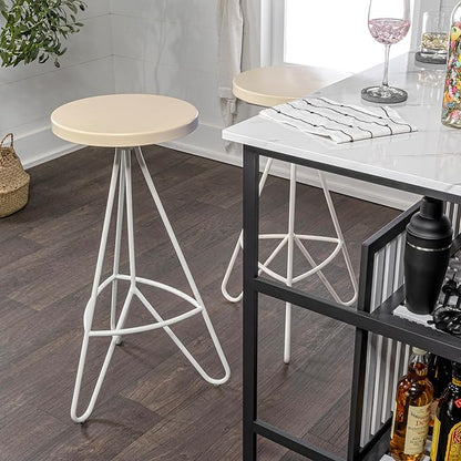 JONATHAN Y BSL1002D Trinity 30" Modern Industiral Iron Tripod Backless Bar Stool for Home, Kitchen, Dining Room, Workspaces, Cafes and Resturants, Almond Seat with White Frame