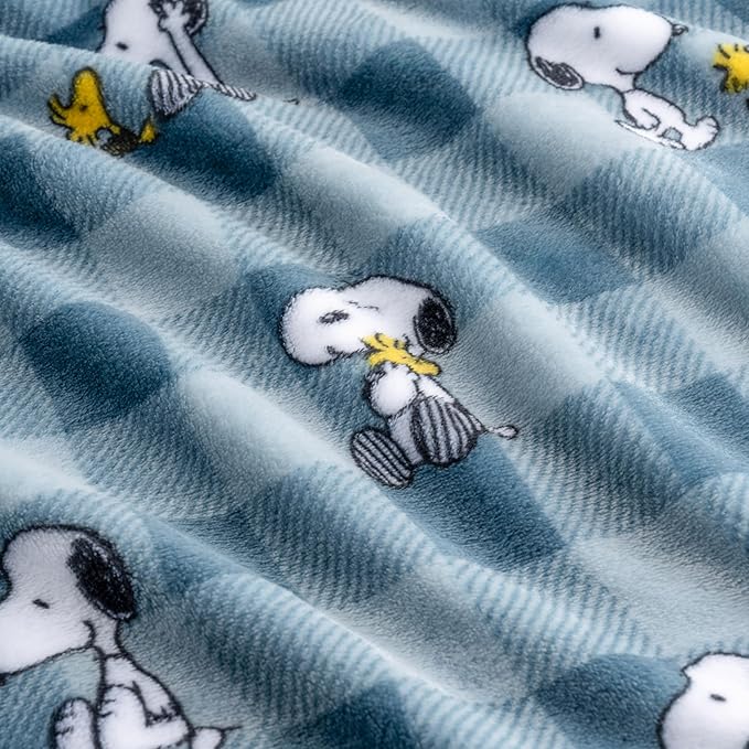 Berkshire Blanket Peanuts® VelvetLoft® Cute Character Snoopy Plush Throw Blanket,Peanuts Snoopy Everyday Buffalo Plaid Navy Tonal,Throw 55 in x 70 in (Official Peanuts® Product)