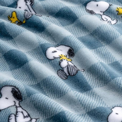 Berkshire Blanket Peanuts® VelvetLoft® Cute Character Snoopy Plush Throw Blanket,Peanuts Snoopy Everyday Buffalo Plaid Navy Tonal,Throw 55 in x 70 in (Official Peanuts® Product)