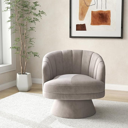 Swivel Accent Chair,Upholstered Velvet 360° Swivel Barrel Chair for Living Room Overstuffed Bouncle Reading Chair Round Armchair for Bedroom,Vanity,Office (Grey)