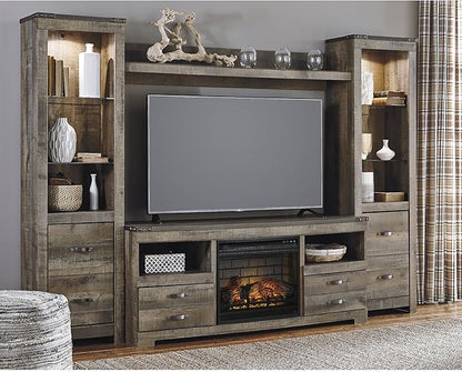 Signature Design by Ashley Entertainment Accessories Urban 4-Piece Entertainment Center for TVs up to 72" with Electric Fireplace and LED Lights, Dark Brown
