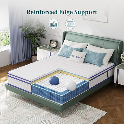Twin XL Mattress 12 Inch, Rest Only Hybrid Twin Mattress in a Box, Memory Foam with Pocket Springs, Medium Firm, Motion Isolation, Pressure Relief, for Kid's Room