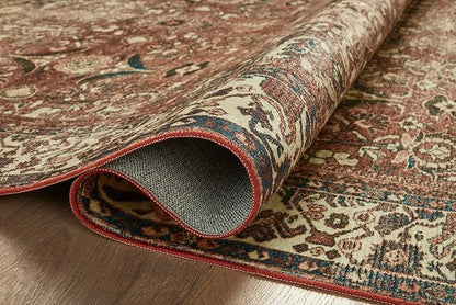Loloi Magnolia Home by Joanna Gaines Banks Collection BAN-04 Brick/Ivory 2'-6" x 7'-6", .13" Pile Height, Machine Washable, Runner Rug