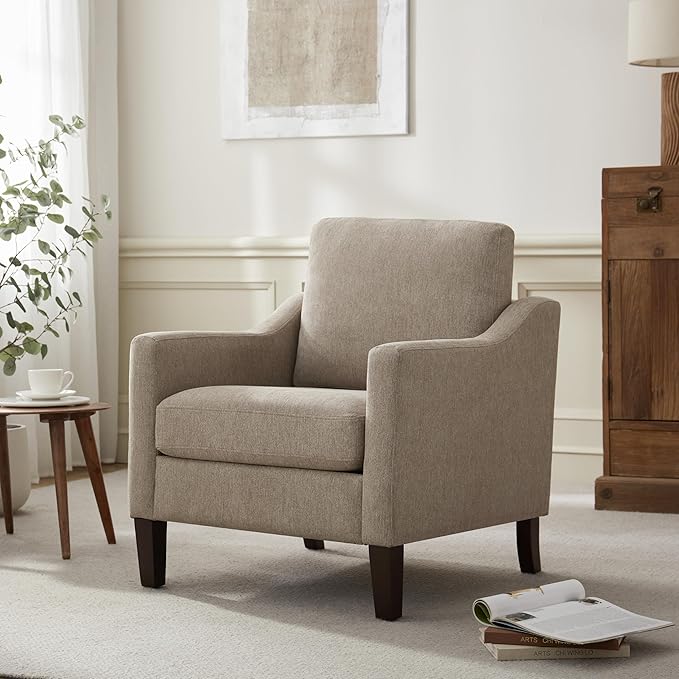 VKNOW Mid Century Modern Accent Chairs Set of 2, Upholstered Living Room Chairs Armchair for Bedroom, Comfy Reading Accent Chairs with Wood Legs for Living Room, Brown