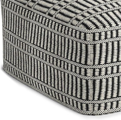 SIMPLIHOME Safford 20-inch Wide Pouf in Black and White, Handwoven Outdoor/Indoor Boho-Style Ottoman for Living Room, Bedroom, or Patio, Weather-Resistant, UV-Protected, Assembled