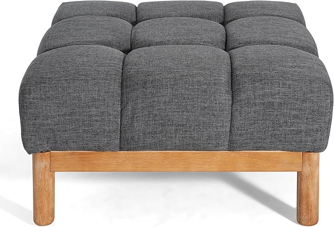 Christopher Knight Home Annette Square Ottoman Footstool with Grid Tufting, Living Room Sofa Ottoman with Wood Frame, Fabric Upholstery Coffee Table, Comfy Seating with Dense Foam Padding, Gray