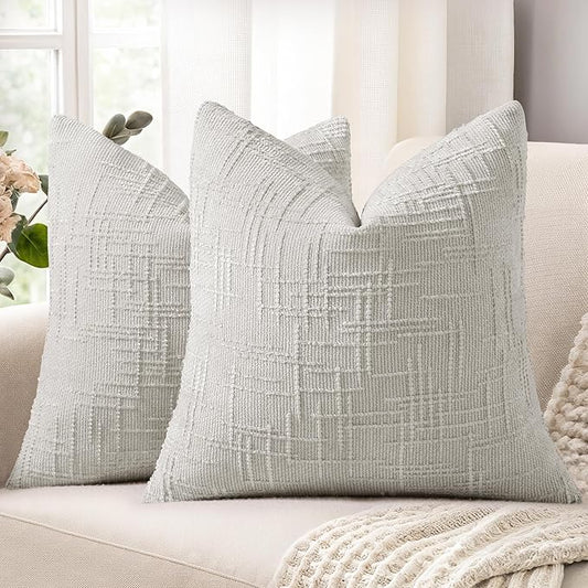 decorUhome Light Grey Chenille Throw Pillow Covers 22x22 Set of 2 Thick Textured Slubby Couch Pillow Covers Farmhouse Accent Modern Neutral Decorative Pillow Cases for Bed Sofa Living Room