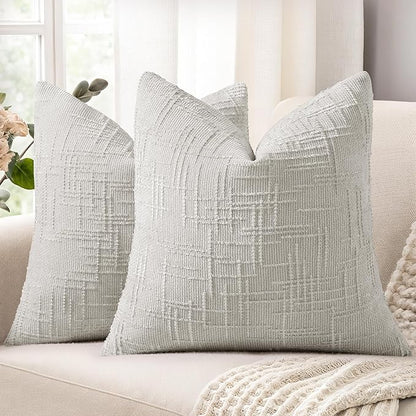 decorUhome Light Grey Chenille Throw Pillow Covers 24x24 Set of 2 Thick Textured Slubby Couch Pillow Covers Farmhouse Accent Modern Neutral Decorative Pillow Cases for Bed Sofa Living Room