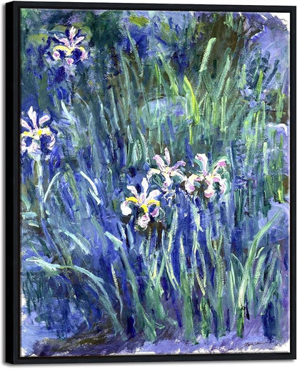Wieco Art Framed Canvas Prints Wall Art Irises by Claude Monet Oil Paintings Reproduction Landscape Pictures Artwork on Canvas Wall Art for Living Room Decorations and Wall Decor