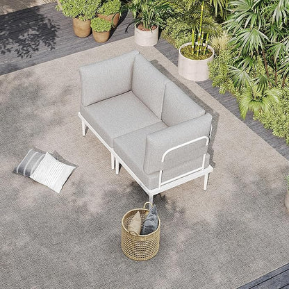 Sundale Outdoor 2 Pieces Patio Furniture Set, Metal Outdoor Sectional Sofa with Armrests and 6 Inch Olefin Cushion, All-Weather Modern Outdoor Conversation Sets