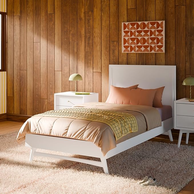 Babyletto Palma Twin Bed for Kids - Sturdy Wood Twin Bed Frames with Headboard - Modern Design & Low Height for Safety - Perfect for Kids Bedrooms/Guest Rooms/Small Home