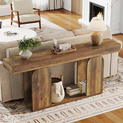 Tribesigns Farmhouse Wood Console Table, 70.9-Inch Entryway Accent Table with U-Shaped Base, 2-Tier Extra Long Sofa Tables for Entrance, Hallway, Living Room (Vintage Brown)