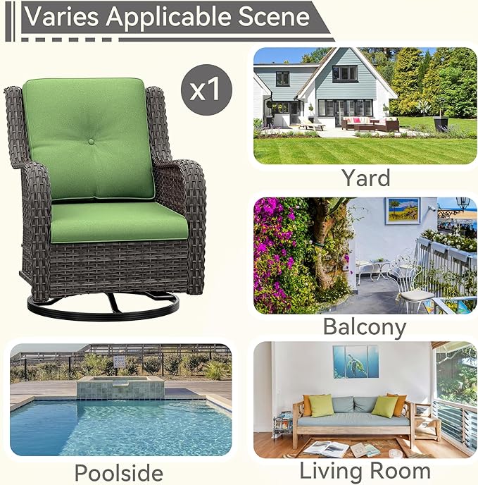 Outdoor Swivel Rocker Patio Chair - Outdoor Wicker Patio Glider Chair with Olefin Fabric Cushions Suitable for Backyard Deck and Porch, Green
