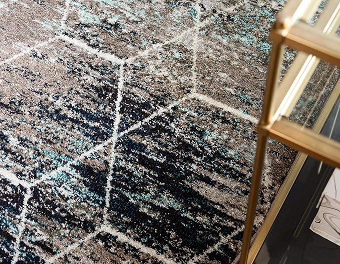 Unique Loom Trellis Frieze Collection Area Rug - Geometric (7' Round, Blue Multi/ Ivory)