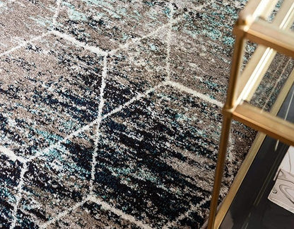 Unique Loom Trellis Frieze Collection Area Rug - Geometric (5' Round, Blue Multi/ Ivory)