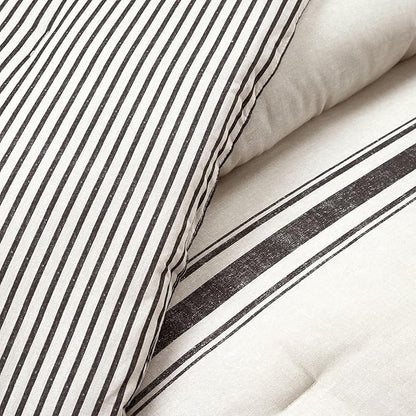 Lush Decor Farmhouse Stripe Reversible Cotton Comforter Set, 3 Piece Set, California King, Black - Cozy Farmhouse Bedding Set - Rustic Decor - Striped Comforter - Modern Farmhouse Bedroom Decor